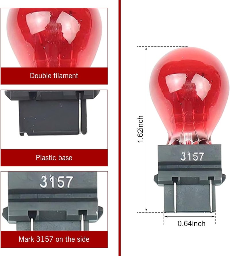 Anyhut 10 PCS 3157 Car Bulb, 12V Halogen Brake Light, Tail Light, Reverse Light, Turn Signal Bulb Replacement, Universal Fit for Most Cars (Red) - Image 3